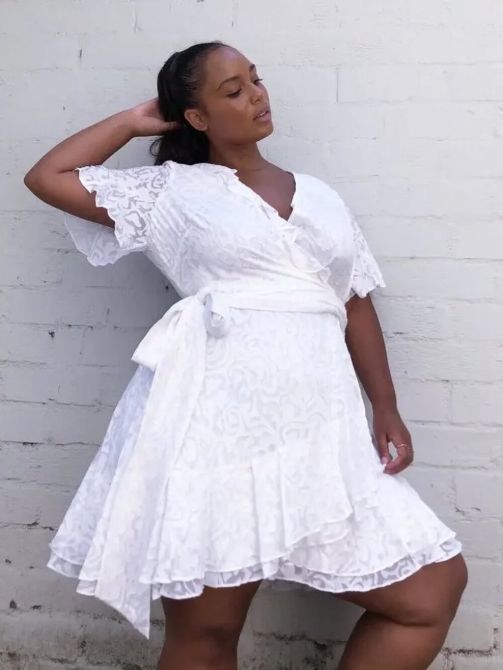 Tanya Taylor Dress Bianka White Ruffle Wrap Cocktail Belt Mini Plus New Size 18